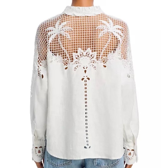 Magaschoni White Lace Linen Blouse size XS - Picture 2 of 10